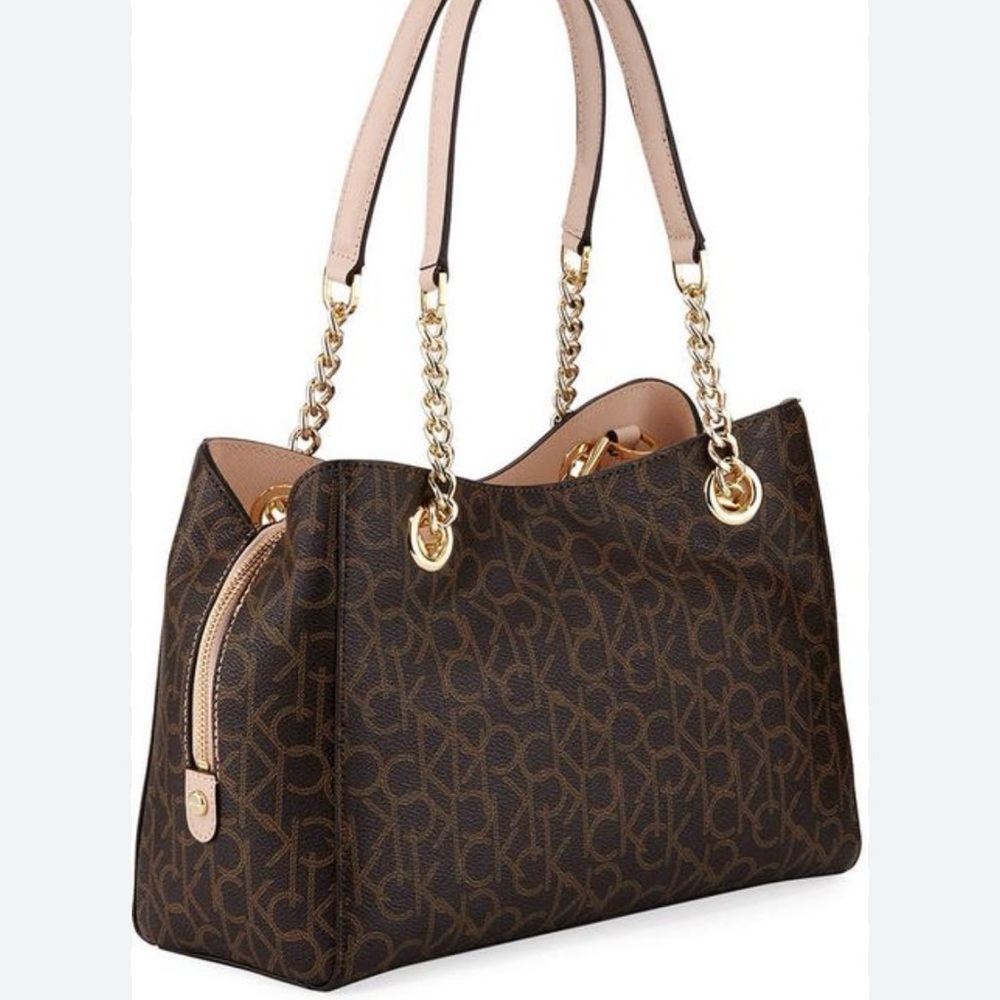 Calvin Klein Women’s Marie Monogram Signature Gold Chain Satchel NWOT